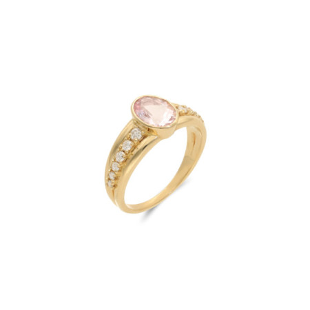 Anillo Oro Amarillo, Morganita Y Diamantes. Género: Mujer. Material: Oro amarillo. Piedras: Diamantes,Morganitas