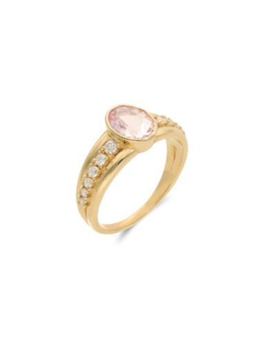 Anillo Oro Amarillo, Morganita Y Diamantes