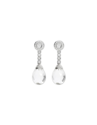 Pendientes Oro Blanco, Diamantes Y Cristal De Roca