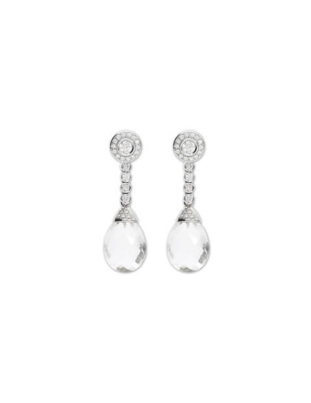 Pendientes Oro Blanco, Diamantes Y Cristal De Roca
