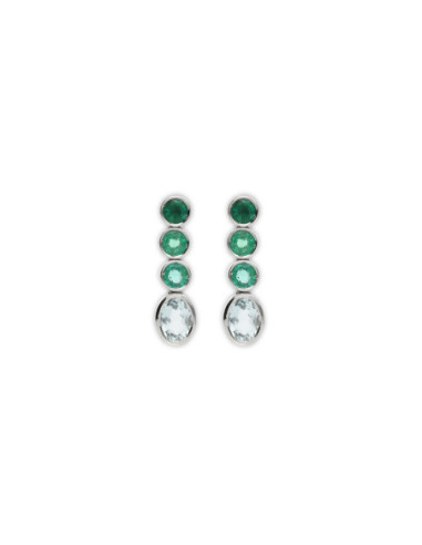 Pendientes Oro Blanco, Esmeraldas Y Aguamarina