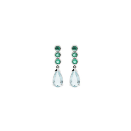 Pendientes Oro Blanco, Esmeraldas Y Aguamarina. Género: Mujer. Material: Oro blanco. Piedras: Esmeraldas,Aguamarinas
