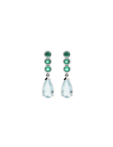 Pendientes Oro Blanco, Esmeraldas Y Aguamarina