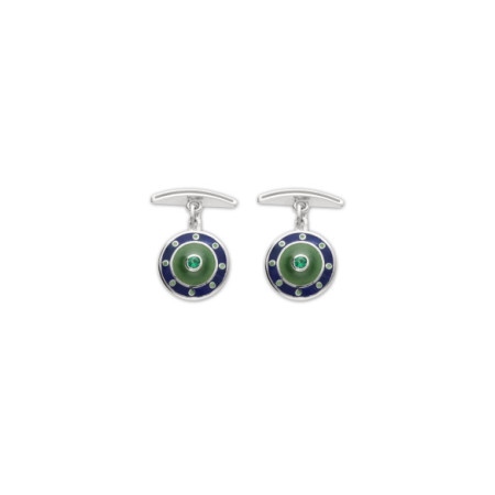 Gemelos Plata, Esmeralda, Esmalte Azul Y Verde. Género: Hombre. Material: Plata. Piedras: Otras gemas