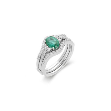 Anillo Oro Blanco, Esmeralda Y Diamantes. Género: Mujer. Material: Oro blanco. Piedras: Diamantes,Esmeraldas