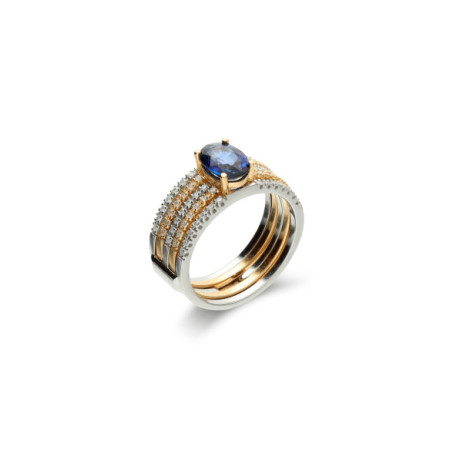Anillo Oro Amarillo-Blanco, Zafiro Y Diamantes. Género: Mujer. Material: Oro amarillo,Oro blanco. Piedras: Zafiros,Diamantes
