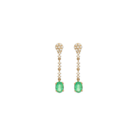 Pendientes Oro Amarillo, Esmeralda Y Diamantes. Género: Mujer. Material: Oro amarillo. Piedras: Diamantes,Esmeraldas