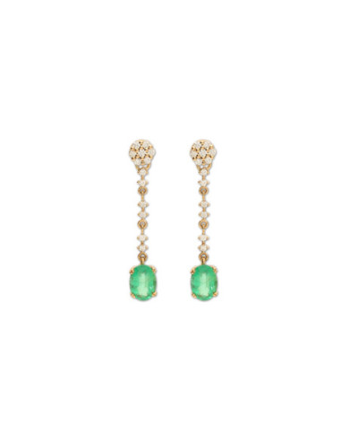 Pendientes Oro Amarillo, Esmeralda Y Diamantes