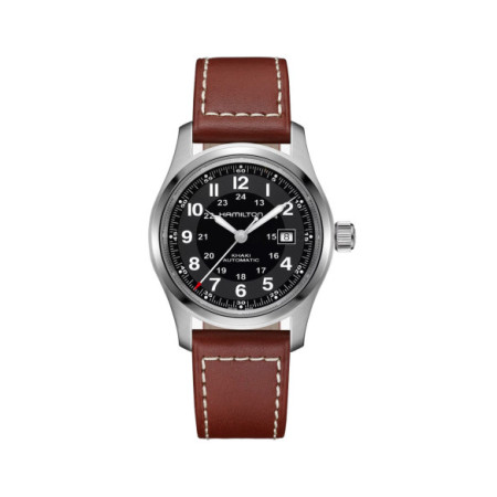 Reloj Hamilton Khaki Field Auto H70555533. Género: Hombre. Material: Acero. Tamaño: De 39mm a 42mm. Correa: Piel. Color esfera: Negro. Estilo: Aviador. Movimiento: Automático. Características técnicas: Hora y segundero,Calendario