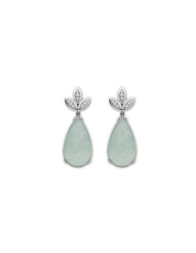 Pendientes Oro Blanco, Diamantes Y Aguamarina