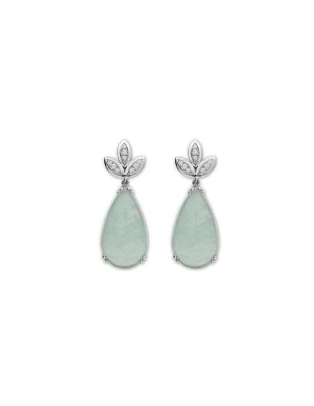 Pendientes Oro Blanco, Diamantes Y Aguamarina