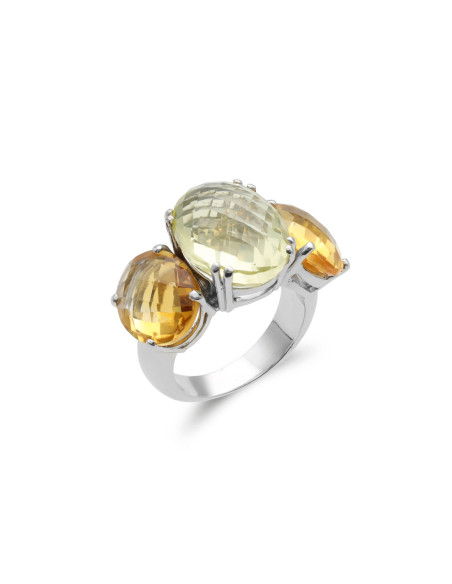 Anillo Oro Blanco, Cuarzo Lemon Y Citrinos