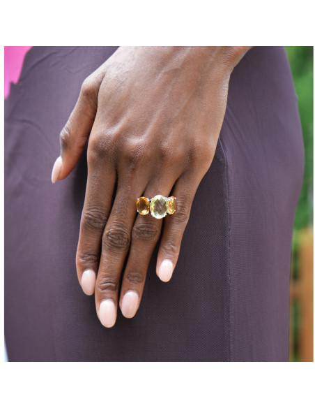 Anillo Oro Blanco, Cuarzo Lemon Y Citrinos