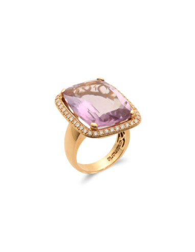 Anillo Oro Rosa, Amatista Y Diamantes