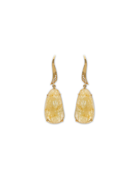 Pendientes Oro Amarillo, Zafiro Y Diamantes