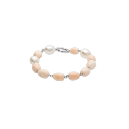 Pulsera Oro Blanco, Perla Y Coral. Género: Mujer. Material: Oro blanco. Piedras: Perlas,Coral