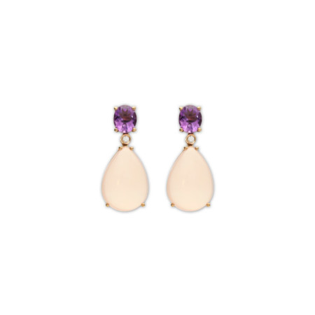 Pendientes Oro Rosa, Amatista, Diamante Y Cuarzo Rosa. Género: Mujer. Material: Oro rosa. Piedras: Diamantes,Otras gemas,Amatistas