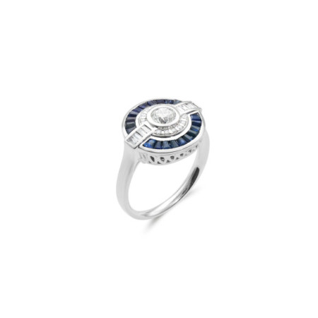 Anillo Oro Blanco, Zafiros Y Diamantes. Género: Mujer. Material: Oro blanco. Piedras: Diamantes,Zafiros