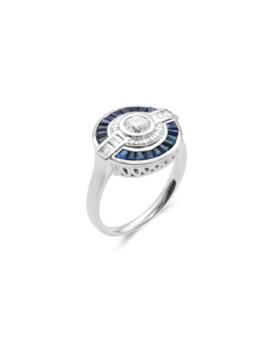 Anillo Oro Blanco, Zafiros Y Diamantes