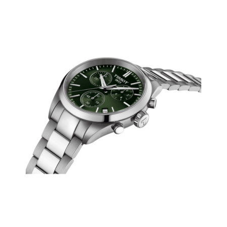 Reloj Tissot PR 100 Chronograph T150.417.11.091.00. Género: Hombre. Material: Acero. Tamaño: De 39mm a 42mm. Correa: Acero. Color esfera: Verde. Estilo: Clásico. Movimiento: Cuarzo. Características técnicas: Hora y segundero,Calendario,Cronógrafo