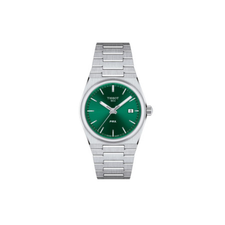 Reloj Tissot PRX 35 MM T137.210.11.081.00. Género: Mujer. Material: Acero. Tamaño: De 32mm a 38mm. Correa: Acero. Color esfera: Verde. Estilo: Casual. Movimiento: Cuarzo. Características técnicas: Hora y segundero,Calendario