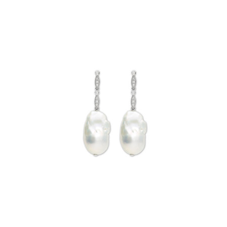 Pendientes Oro Blanco, Diamantes Y Perla. Género: Mujer. Material: Oro blanco. Piedras: Diamantes,Perlas