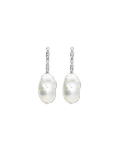 Pendientes Oro Blanco, Diamantes Y Perla