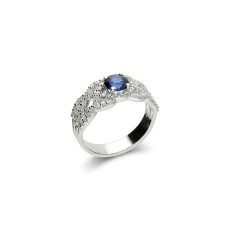 Anillo Oro Blanco, Zafiro Y Diamantes. Género: Mujer. Material: Oro blanco. Piedras: Diamantes,Zafiros