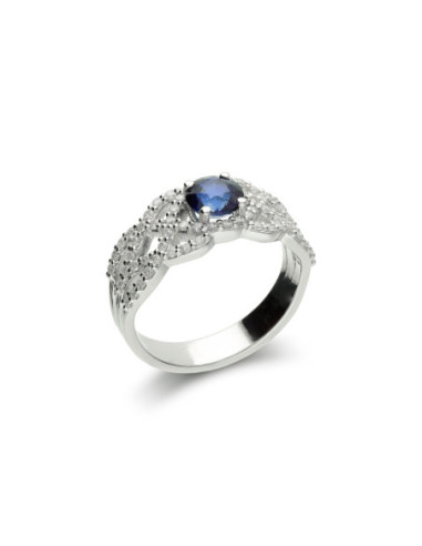 Anillo Oro Blanco, Zafiro Y Diamantes