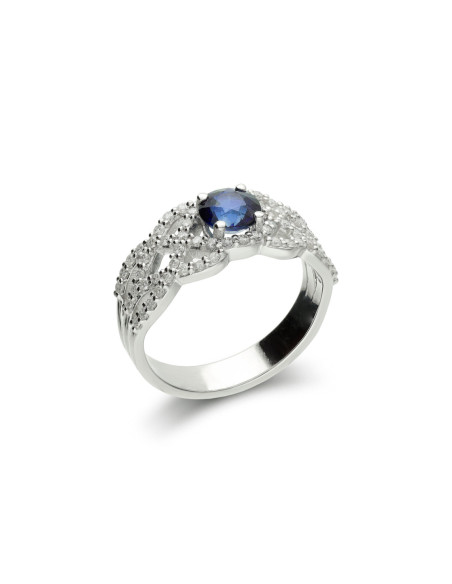 Anillo Oro Blanco, Zafiro Y Diamantes