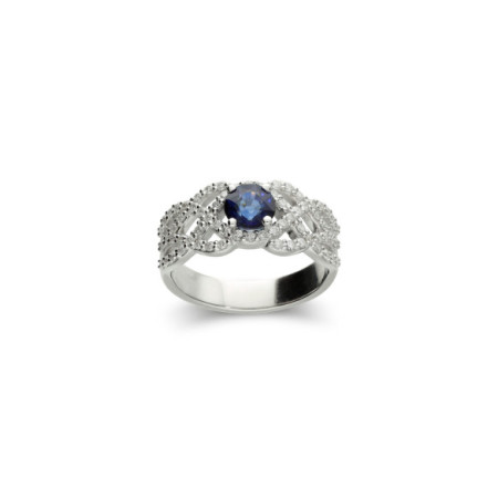 Anillo Oro Blanco, Zafiro Y Diamantes. Género: Mujer. Material: Oro blanco. Piedras: Diamantes,Zafiros