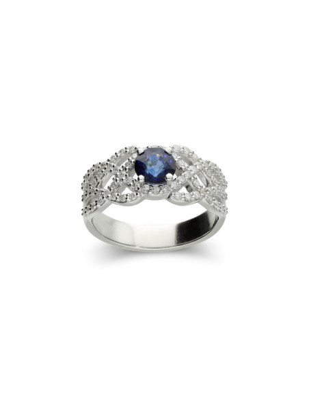Anillo Oro Blanco, Zafiro Y Diamantes