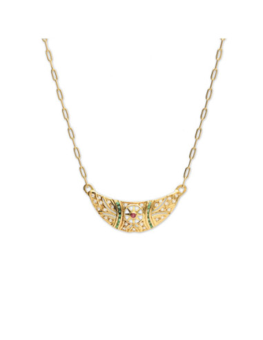Gargantilla Oro Amarillo, Rubí, Esmeraldas Y Circonitas