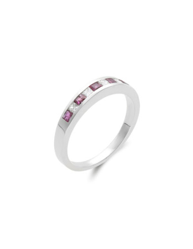 Anillo Oro Blanco, Rubíes Y Diamantes
