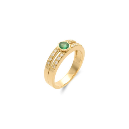 Anillo Oro Amarillo, Esmeralda Y Diamantes. Género: Mujer. Material: Oro amarillo. Piedras: Diamantes,Esmeraldas
