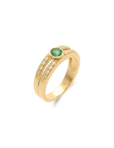 Anillo Oro Amarillo, Esmeralda Y Diamantes