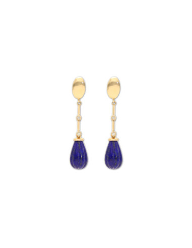Pendientes Oro Amarillo, Diamantes Y Lapislázuli