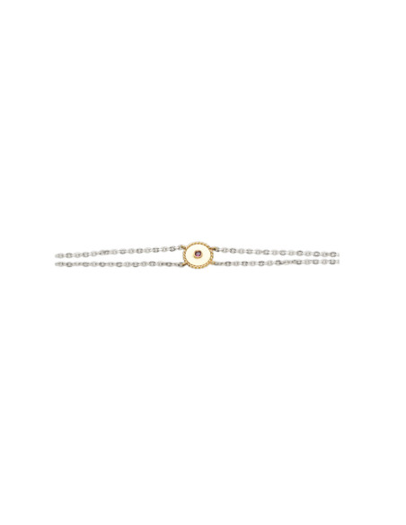 Pulsera Oro Amarillo-Blanco Con Zafiro Y Rubí