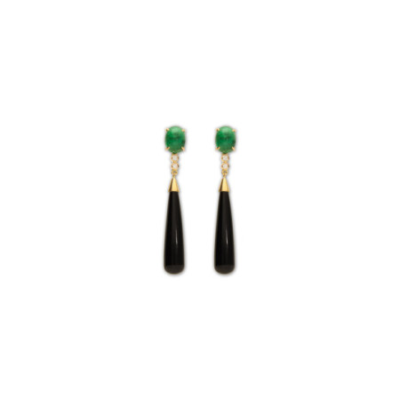 Pendientes Oro Amarillo, Esmeralda, Diamantes Y Ónix. Género: Mujer. Material: Oro amarillo. Piedras: Diamantes,Esmeraldas,Onix