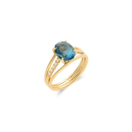 Anillo Oro Amarillo, Topacio Y Diamantes. Género: Mujer. Material: Oro amarillo. Piedras: Diamantes,Topacio azul
