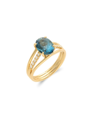 Anillo Oro Amarillo, Topacio Y Diamantes