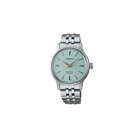 Reloj Seiko Presage Cocktail Time SRPL63J1. Género: Mujer. Material: Acero. Tamaño: De 32mm a 38mm. Correa: Acero. Color esfera: Verde. Estilo: Cocktail. Movimiento: Automático. Características técnicas: Hora y segundero,Calendario,Reserva de marcha