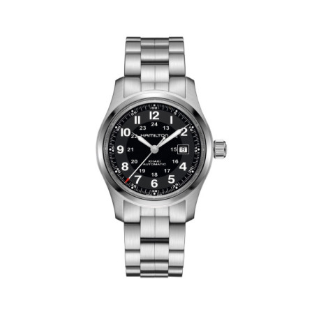 Reloj Hamilton Khaki Field Auto H70515137. Género: Hombre. Material: Acero. Tamaño: De 39mm a 42mm. Correa: Acero. Color esfera: Negro. Estilo: Casual. Movimiento: Automático. Características técnicas: Hora y segundero,Calendario,Reserva de marcha