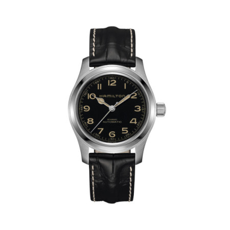 Reloj Hamilton Khaki Field Murph Auto H70605731. Género: Hombre. Material: Acero. Tamaño: De 39mm a 42mm. Correa: Piel. Color esfera: Negro. Estilo: Casual,Cocktail,Clásico. Movimiento: Automático. Características técnicas: Hora y segundero,Reserva de marcha