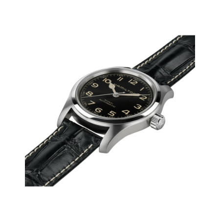 Reloj Hamilton Khaki Field Murph Auto H70605731. Género: Hombre. Material: Acero. Tamaño: De 39mm a 42mm. Correa: Piel. Color esfera: Negro. Estilo: Casual,Cocktail,Clásico. Movimiento: Automático. Características técnicas: Hora y segundero,Reserva de marcha