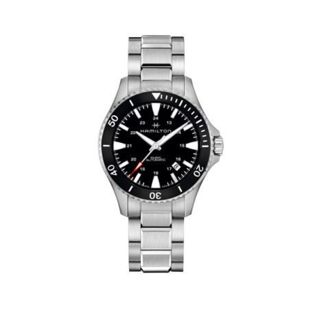 Reloj Hamilton Khaki Navy Scuba Auto H82335131. Género: Hombre. Material: Acero. Tamaño: De 39mm a 42mm. Correa: Acero. Color esfera: Negro. Estilo: Casual. Movimiento: Automático. Características técnicas: Hora y segundero,Calendario