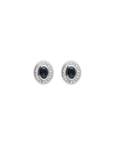 Pendientes Oro Blanco, Zafiro Y Diamantes