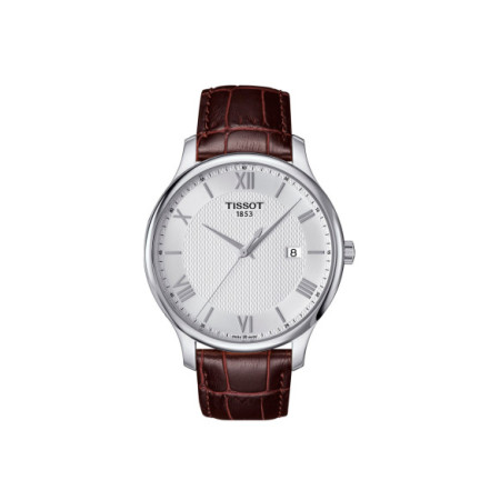 Reloj Tissot Tradition T063.610.16.038.00. Género: Hombre. Material: Acero. Tamaño: De 39mm a 42mm. Correa: Piel. Color esfera: Plata. Estilo: Casual. Movimiento: Cuarzo. Características técnicas: Hora y segundero,Calendario