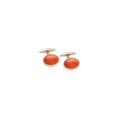 Gemelos Oro Amarillo Y Coral. Género: Hombre. Material: Oro amarillo. Piedras: Coral