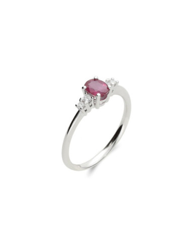 Anillo Oro Blanco, Rubí Y Diamantes